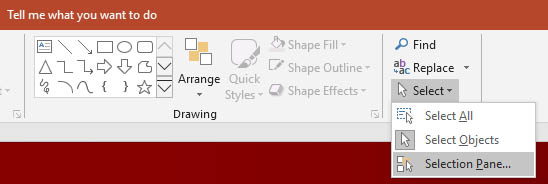 Menu for Arrange - Select - Selection...